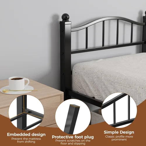 Miniatura 6 de Marcos de cama individuales de metal, diseño sin ruido y almacenamiento debajo de la cama, marcos de cama resistentes con cabecero, no necesita