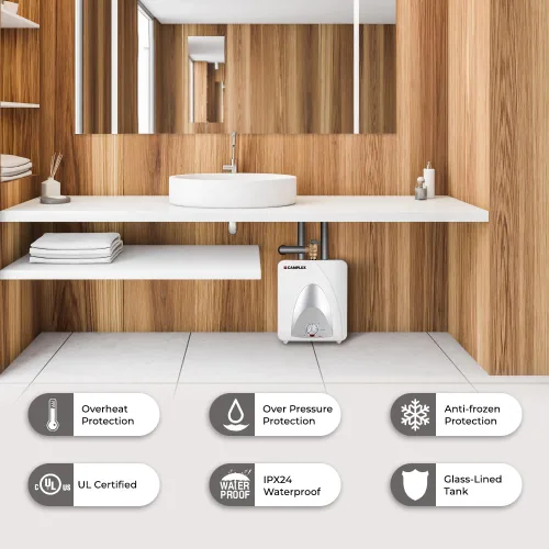 Miniatura 3 de CAMPLUX Calentador Eléctrico de Agua Caliente de 6 Galones, 120-Volt con Cable 1440W Calentador de Agua Eléctrico de Mini-Tanque para Punto de Uso