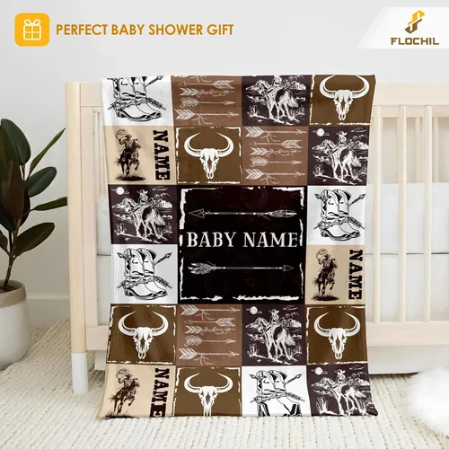Miniatura 2 de FLOCHIL Manta de bebé personalizada para niños, manta de bebé personalizada con nombre, manta de bebé occidental personalizada, regalo para baby