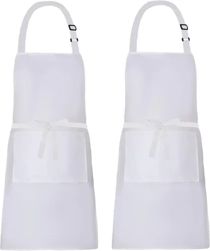 Miniatura 14 de Paquete de 2 delantales de lona resistentes al agua ajustables con 2 bolsillos con lazos largos para cocina, cocina, restaurante, chef para mujeres