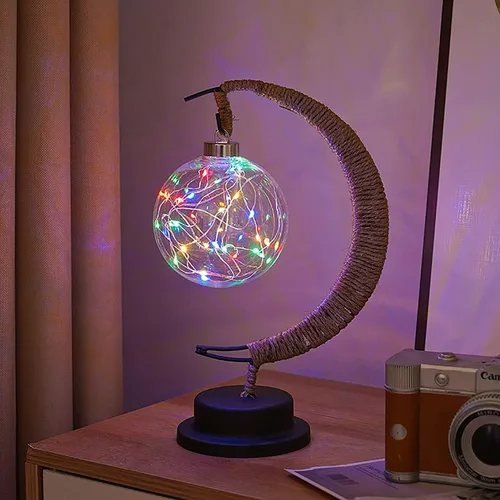 Miniatura 21 de Lámpara lunar encantada, lámpara LED colgante de luna, luz nocturna conmemorativa, adorno de Navidad para el hogar (manzana morada)