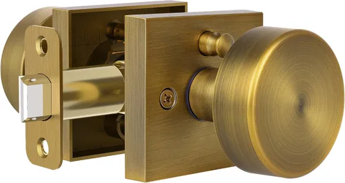 Miniatura 15 de coolnews Pomos dorados para puerta interior, pomo de puerta de privacidad con cerradura, manija de puerta cuadrada resistente moderna para Oro