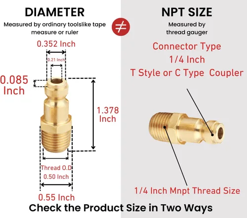 Miniatura 3 de Kit de acoplador y enchufe (7 piezas), tipo automotriz C, NPT de 1/4 de pulgada, juego de accesorios de aire de conexión rápida de latón macizo