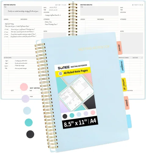 Miniatura 14 de SUNEE Cuaderno de reuniones para trabajar con elementos de acción, 160 páginas, planificador de proyectos de tamaño A4, agenda de reuniones