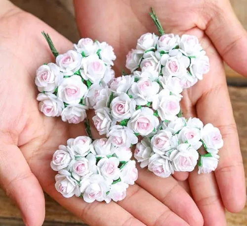 50 mini rosas de papel de morera hechas a mano, 0.709 in, flores de papel de morera, álbumes de recortes, boda, manualidades, bricolaje (rosa blanca