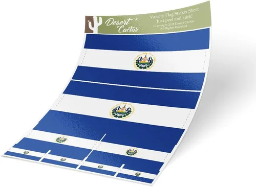 Desert Cactus Calcomanía de bandera de país de El Salvador, paquete de 8 unidades en total con logotipo de niños, álbum de recortes, automóvil,