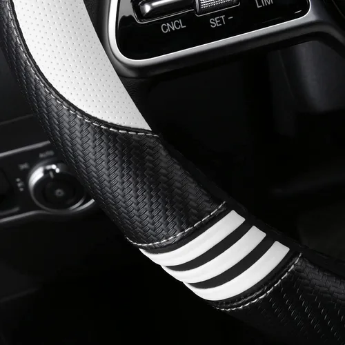 Miniatura 4 de HighnessHwoo Fundas acolchadas para volante de automóvil para mujer, de fibra de carbono, de piel sintética, accesorios interiores para vehículos