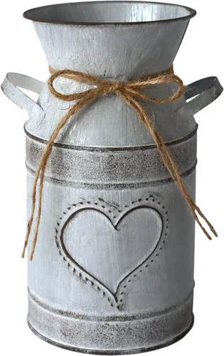 Lata de leche galvanizada, jarrón retro antiguo, maceta de metal, rústico, vintage, primitivo, soporte para flores, planta de campo para decoración