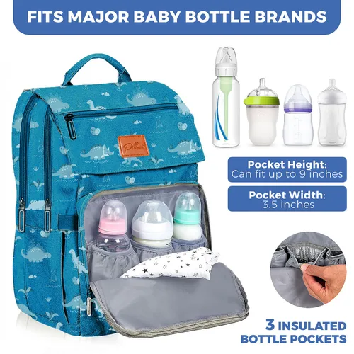 Miniatura 5 de PILLANI Mochila para pañales para bebé, bolsa de pañales de viaje impermeable grande para niños y niñas, 16 bolsillos organizadores con cambiador