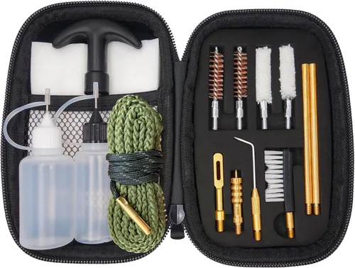 Kit de limpieza de pistola de 0.354 in, kit de limpieza de pistola para .357 .38 con serpientes de pistola de 0.354 in en un recipiente rígido con