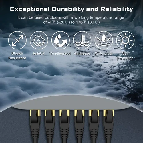 Miniatura 6 de DbillionDa Cat8 - Cable Ethernet de 20 pies para exteriores e interiores, resistente, de alta velocidad, 26 AWG, 40 GB/s, con conector RJ45 chapado