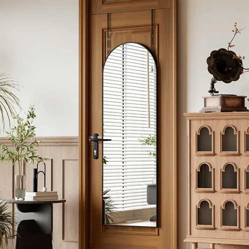 Miniatura 13 de BEAUTYPEAK Espejo de Puerta Ajustable en Altura de 16" x 50", Espejo Colgante de Cuerpo Entero Sobre la Puerta con Vidrio Templado Irrompible