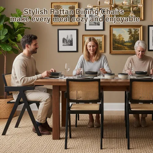 Miniatura 6 de Furlide Juego de 2 sillas de comedor de ratán, sillas de comedor modernas de mediados de siglo con brazos, sillas de bambú para exteriores