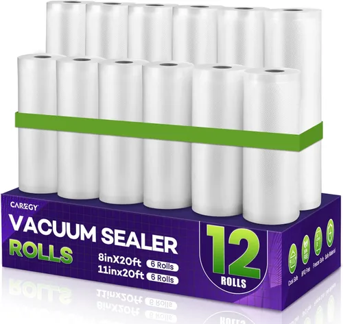 Miniatura 11 de CAREGY Rollos de Bolsas Selladoras al Vacío para Alimentos Paquete de 6, 3 Rollos de 8'' x 20' y 3 Rollos de 11'' x 20', Grado Comercial Sin BPA