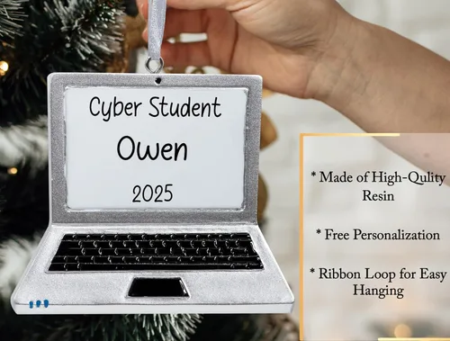 Miniatura 3 de Adorno de Navidad personalizado para laptop 2026, personalización gratuita Trabaja desde casa, aprendizaje virtual/escuela/computadora de profesor