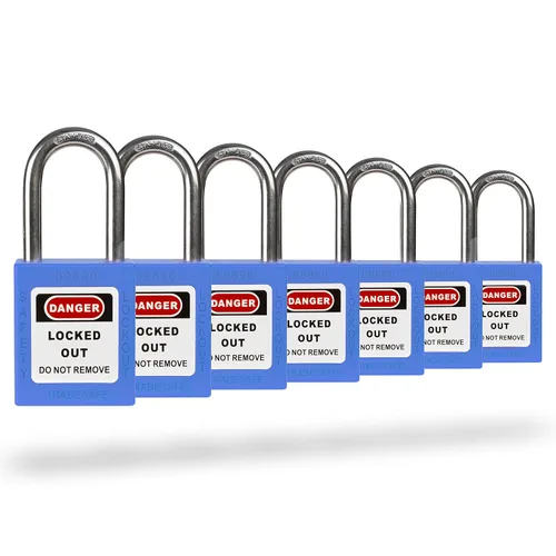 Miniatura 17 de TRADESAFE Juego de cerraduras de bloqueo - 7 candados iguales con llave roja, 2 llaves por cerradura, cerraduras Loto compatibles con OSHA