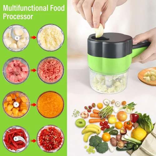 Miniatura 2 de Juego de cortador de verduras eléctrico 4 en 1 portátil, recargable, procesador de alimentos y picadora inalámbrica para mezclar alimentos