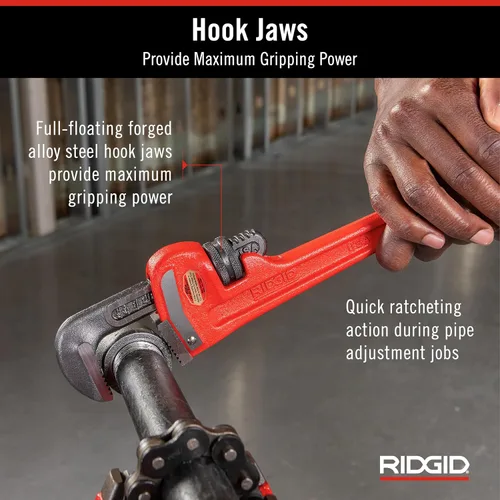 Miniatura 17 de RIDGID 31010 - Llave de tubería recta modelo 10 resistente, llave de fontanería de 10 pulgadas, color rojo, negro, 9.843 in (10 pulgadas)