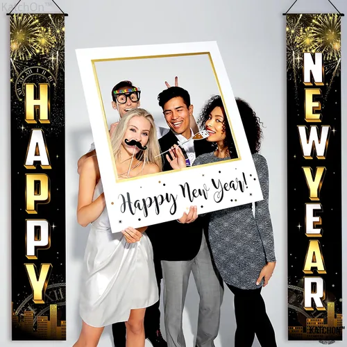 Miniatura 7 de KatchOn, Cartel de puerta de feliz año nuevo, 72 x 12 pulgadas, pancarta de feliz año nuevo para decoraciones de Año Nuevo 2026 Decoraciones NYE