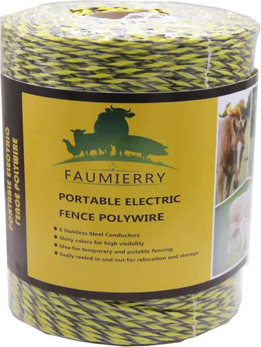 Miniatura 9 de 656 pies 656.2 ft de alambre eléctrico amarillo/negro, 6 conductores de acero inoxidable, fácil de instalar cercado eléctrico - 1 rollo