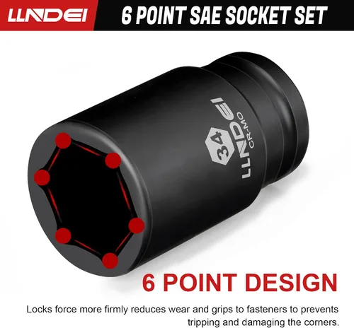 Miniatura 5 de LLNDEI juego de llaves de impacto de 1.9 cm (3/4"), 12 piezas de alta resistencia CR-MO, diseño de 6 puntas, profundo/jumbo, SAE 3/4" a 1-9/16