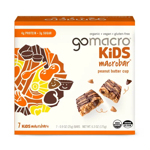 GoMacro Kids MacroBar - Barras orgánicas veganas – Taza de mantequilla de maní (barras de 0.90 onzas, 7 unidades) (el embalaje puede variar)