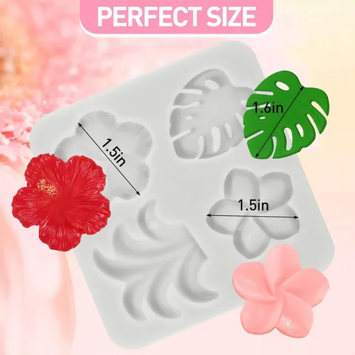 Miniatura 2 de 2 moldes de silicona de flores tropicales y hojas de plumeria, hibisco, flores de Monstera, para fondant, para bricolaje, chocolate, dulces, pudín