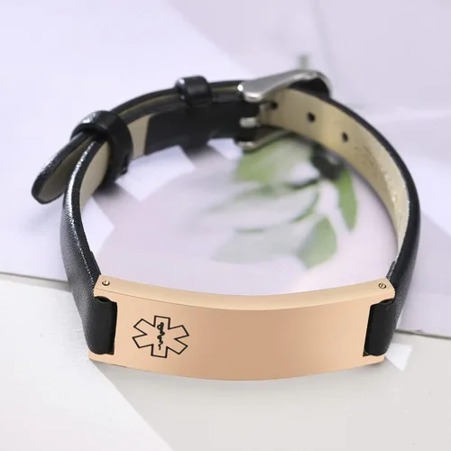 Miniatura 45 de MPRAINBOW Pulsera de alerta médica personalizada para mujer, correa de reloj de cuero genuino, grabado de doble cara, diabetes, epilepsia, joyería