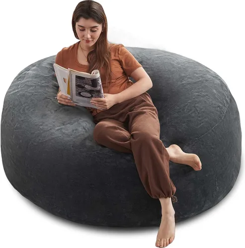 Miniatura 21 de LKD Puf para adultos, 4 pies, puf con relleno, de espuma viscoelástica, puf de felpa, adecuado para dormitorio, balcón, juegos, ocio, lectura