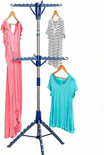 Honey-Can-Do Estante de secado de trípode plegable de 2 niveles – Estante plegable para ropa y lavandería que ahorra espacio, soporte portátil para
