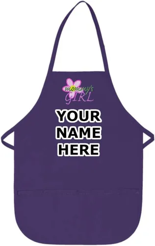 Miniatura 9 de Delantal personalizado de color rosa intenso para niños, con diseño de bordado de flores de mamá niña, tela de sarga de poliéster/algodón, extra