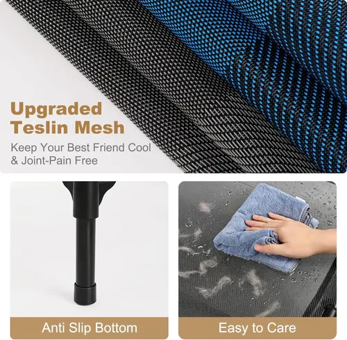 Miniatura 6 de petizer Cama elevada XL refrescante para perros, resistente y antidesgarros, para acampar en verano, cama elevada para perros transpirable e Azul