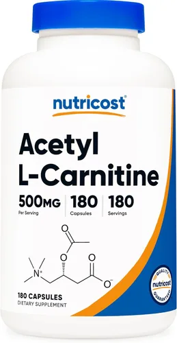 Nutricost Acetil L-carnitina 500 mg, 180 cápsulas - Sin OMG y sin gluten