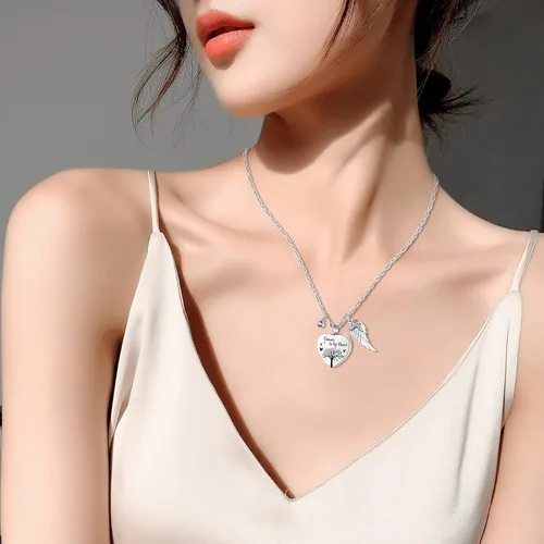 Miniatura 6 de Dletay Collar de urna de corazón para cenizas con 12 piedras natales, joyería de cremación para cenizas - Your Wings Were Ready My Heart Was Not
