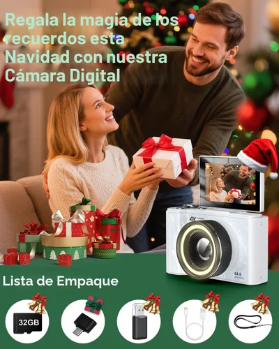 Miniatura 6 de W&O - Cámara digital para adolescentes, cámara digital para niños con tarjeta SD de 32 G, cámara de pantalla abatible de 180° para fotografía, Crema