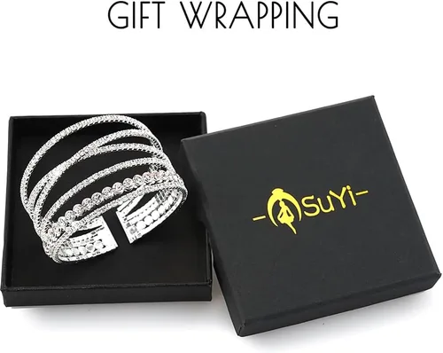 Miniatura 7 de Suyi Pulsera de diamantes de imitación para mujer, pulsera de plata multicapa, pulseras trenzadas Craystal