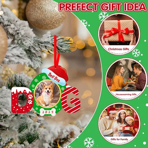 Miniatura 4 de FaCraft Marco de Fotos Navideño para Perro - Adornos Navideños 2025, Mejores Adornos para Perros para Decoraciones de Árbol de Navidad, Adornos