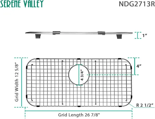 Miniatura 2 de Serene Valley Rejilla inferior del fregadero 26-7/8" x 12-5/8", drenaje trasero con radio de esquina 2-1/2", protector de fregadero NDG2713R