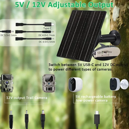 Miniatura 4 de FUTUREZEN Panel solar para cámara de sendero, cargador de batería solar de 10 W con batería de 10400 mAh, salida ajustable de 5 V/12 V, enchufes