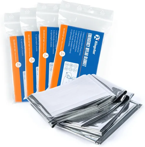 Paquete de 4 mantas de emergencia, 84 pulgadas de largo x 52 pulgadas de ancho, mantas térmicas reutilizables de Mylar para equipo de supervivencia,