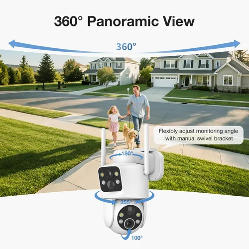 Miniatura 4 de TKENPRO Paquete de 2 cámaras de seguridad solares de doble lente inalámbricas para exteriores, video Full HD 2K, visión de 360° Pan/Tilt Cámara