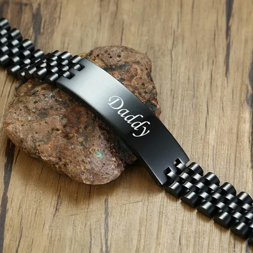 Miniatura 5 de VNOX - Correa de reloj de eslabones de acero inoxidable para hombre, con grabado personalizado, gran regalo para papá