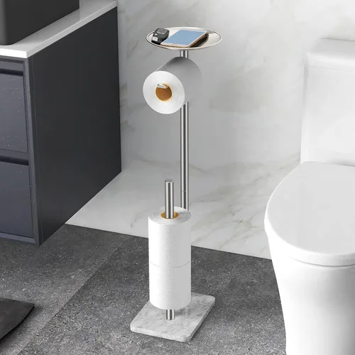 Miniatura 10 de FEILERN Soporte de papel higiénico para baño, dispensador de rollos de papel higiénico, 4 rollos de reserva, con estante superior de almacenamiento