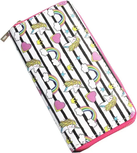 Miniatura 2 de Monedero y cartera largo con diseño de unicornio arcoíris, Negro y blanco), NA