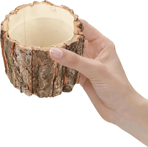 Miniatura 4 de Yardwe 3 macetas rústicas con diseño de corteza, macetas decorativas de aspecto de madera para suculentas, recipientes pequeños para plantas