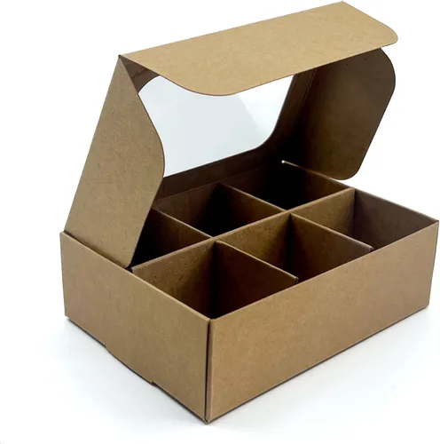 Miniatura 3 de 20 cajas de regalo de papel kraft con ventana y divisores, 6 compartimentos extra pequeños, 5 x 3.5 x 1.57 pulgadas, cajas de dulces vacías