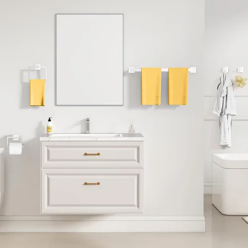 Miniatura 7 de YACVCL Juego de 5 piezas de accesorios de hardware para baño 60 cm Barra de toalla Kit moderno de toallero Acero inoxidable montado en la pared