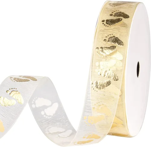 Miniatura 9 de Cinta de regalo transparente dorada, cinta de hilo de nieve con letras de Mr & Mrs e impresión de anillo para despedida de soltera, 3/4 pulgadas x
