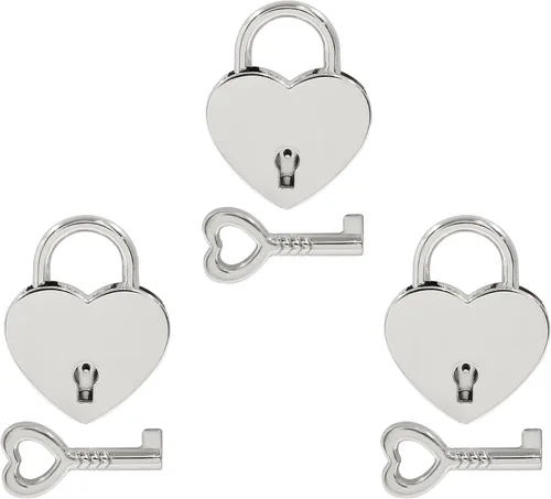 Miniatura 6 de Piutouyar 3 cerraduras en forma de corazón, candado de metal dorado, pequeño y lindo mini cerradura con llave para caja de almacenamiento de joyas