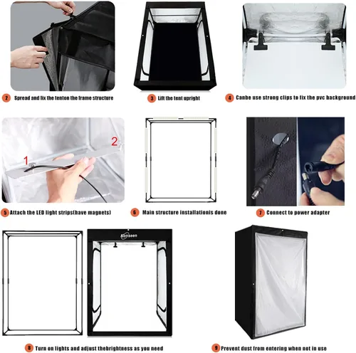 Miniatura 6 de Foto LED Caja de luz grande Fotografía Konseen Professional 47"x20"x55" Iluminación continua Flashery Video Studio Dimmable Cube Shooting Tients